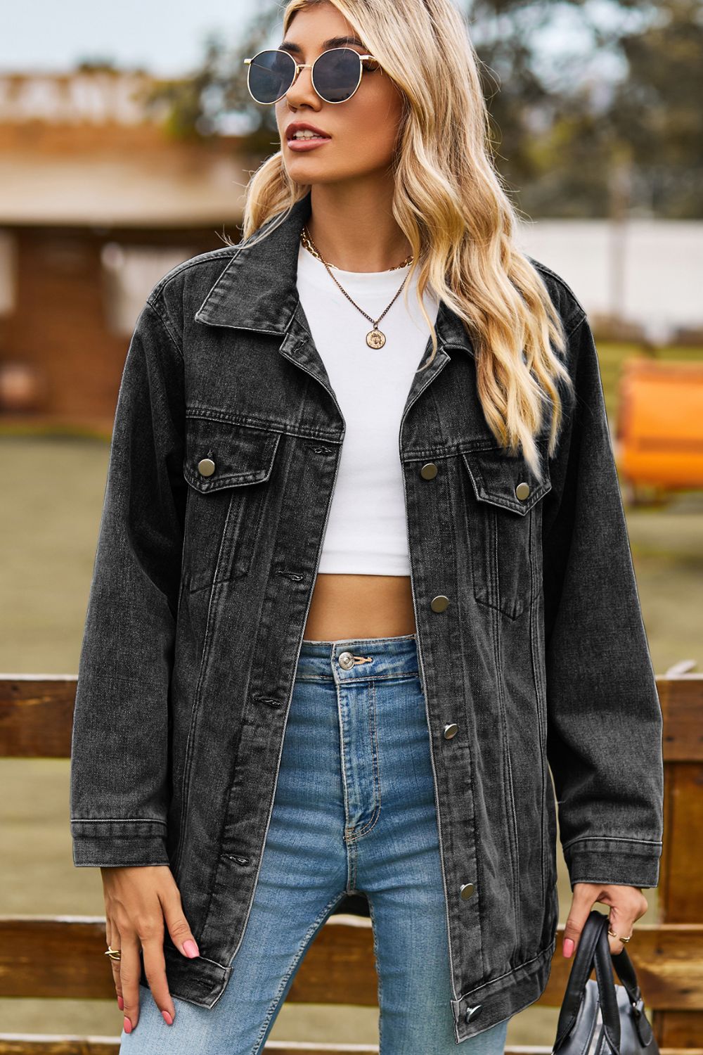 Denim Jacket with Pockets - Bazaare Mart