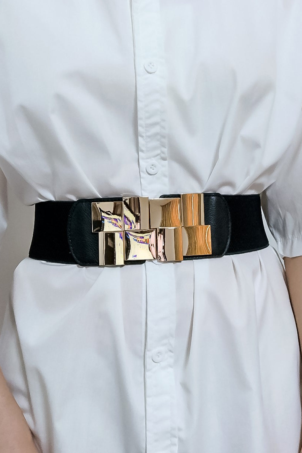 Geometric Buckle Wide Elastic Belt - Bazaare Mart