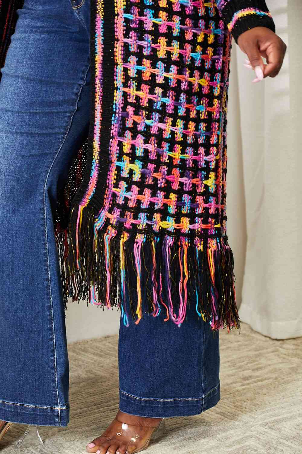 Colorful Fringe Hem Long Cardigan