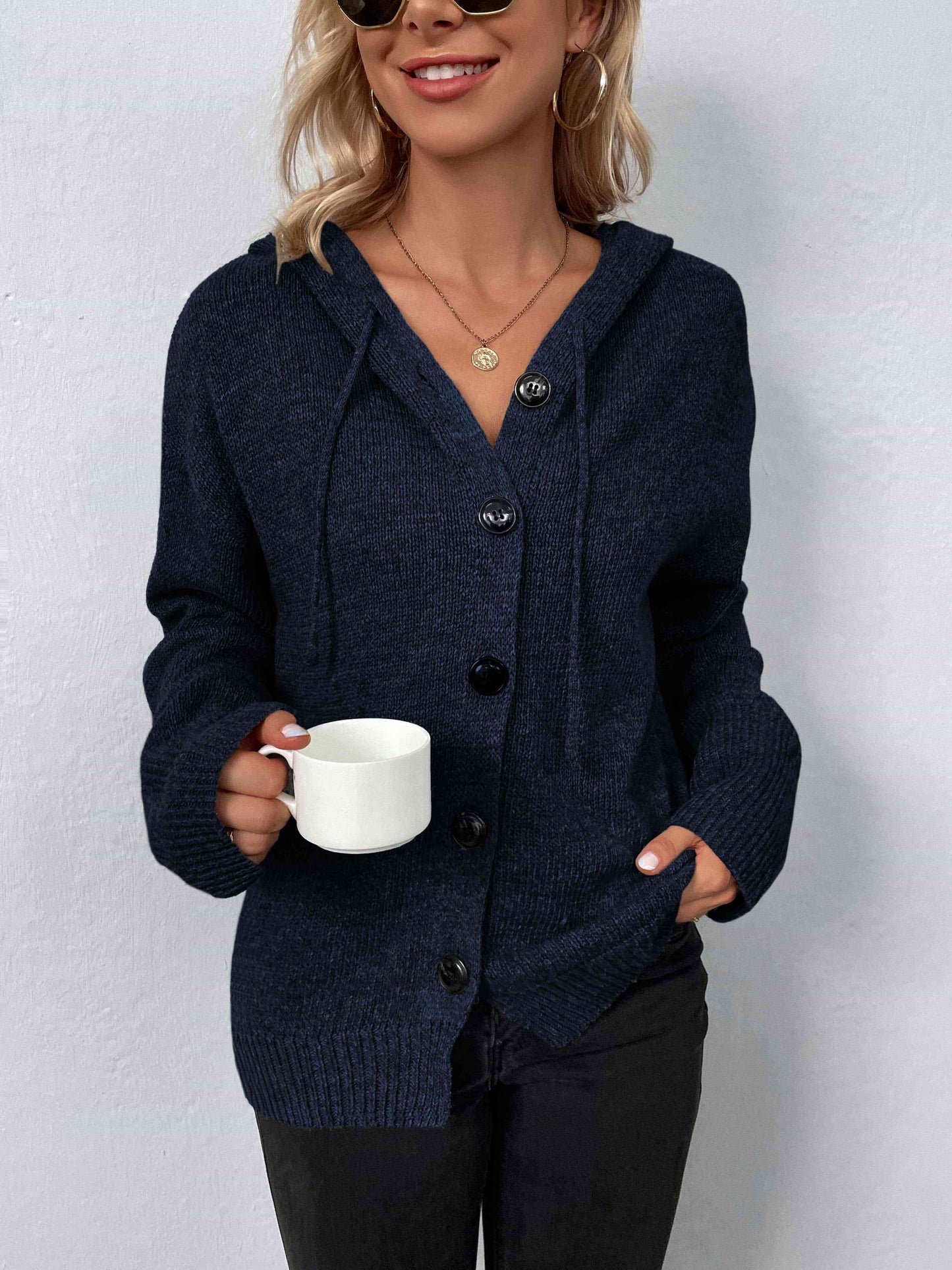 Button-Down Hooded Sweater