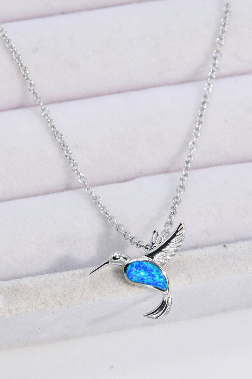 Silver Blue Opal Hummingbird Necklace