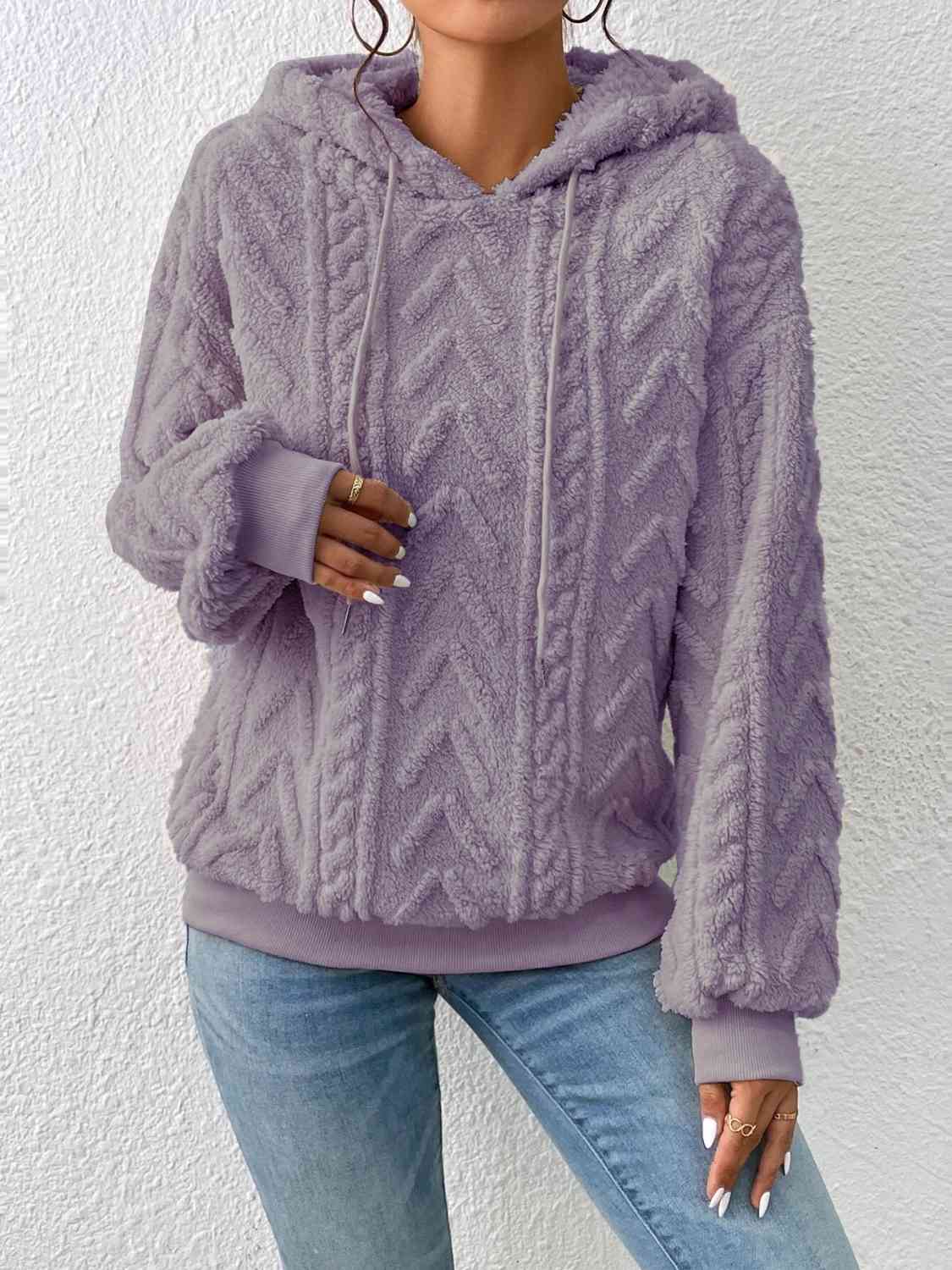 Lilac Pullover Hooded Sculpted Sweater