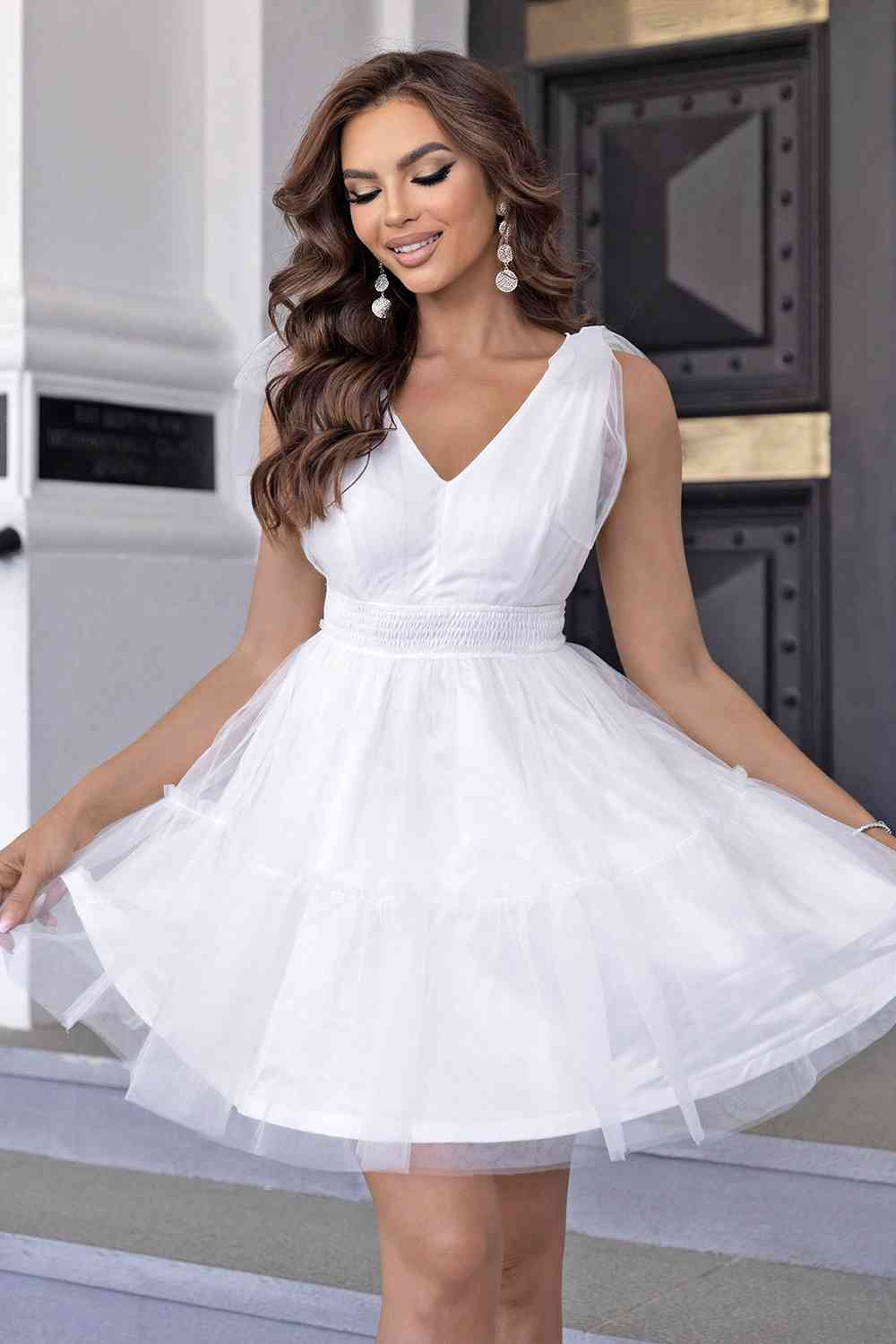 Formal V-Neck Mesh Party Dress
