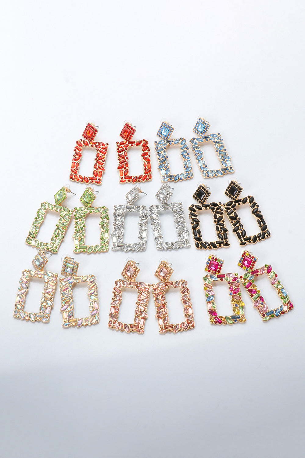 Groovie Retro Rectangle Glass Stone Dangle Earrings - Bazaare Mart