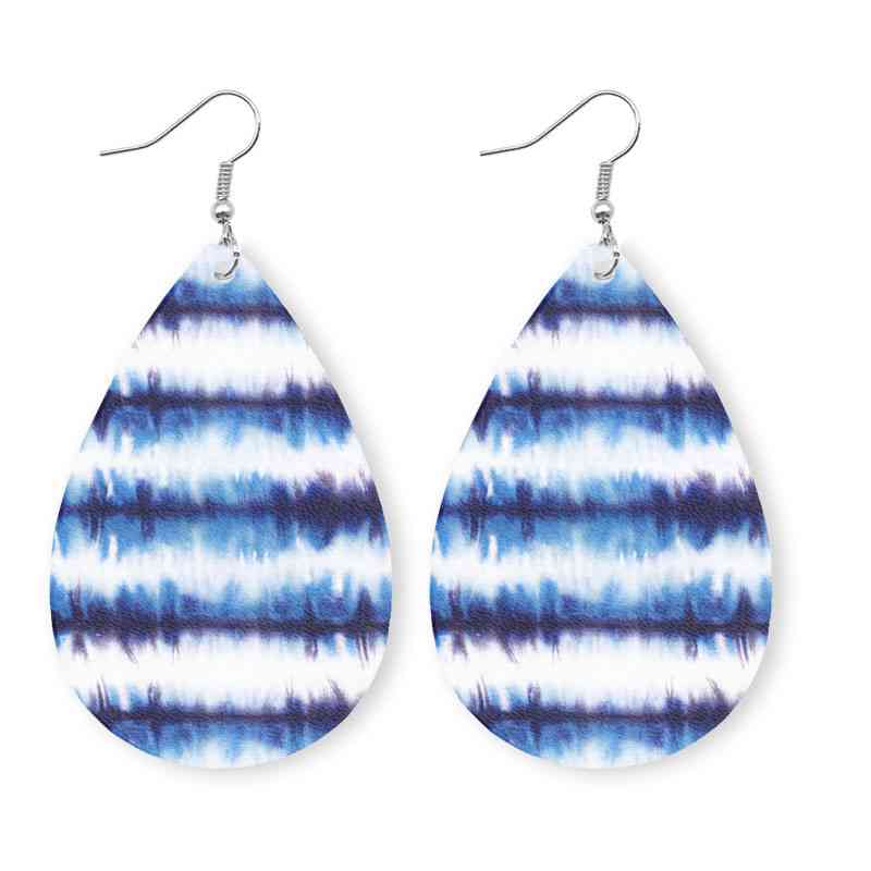 Navy Printed Lg. Teardrop Earrings