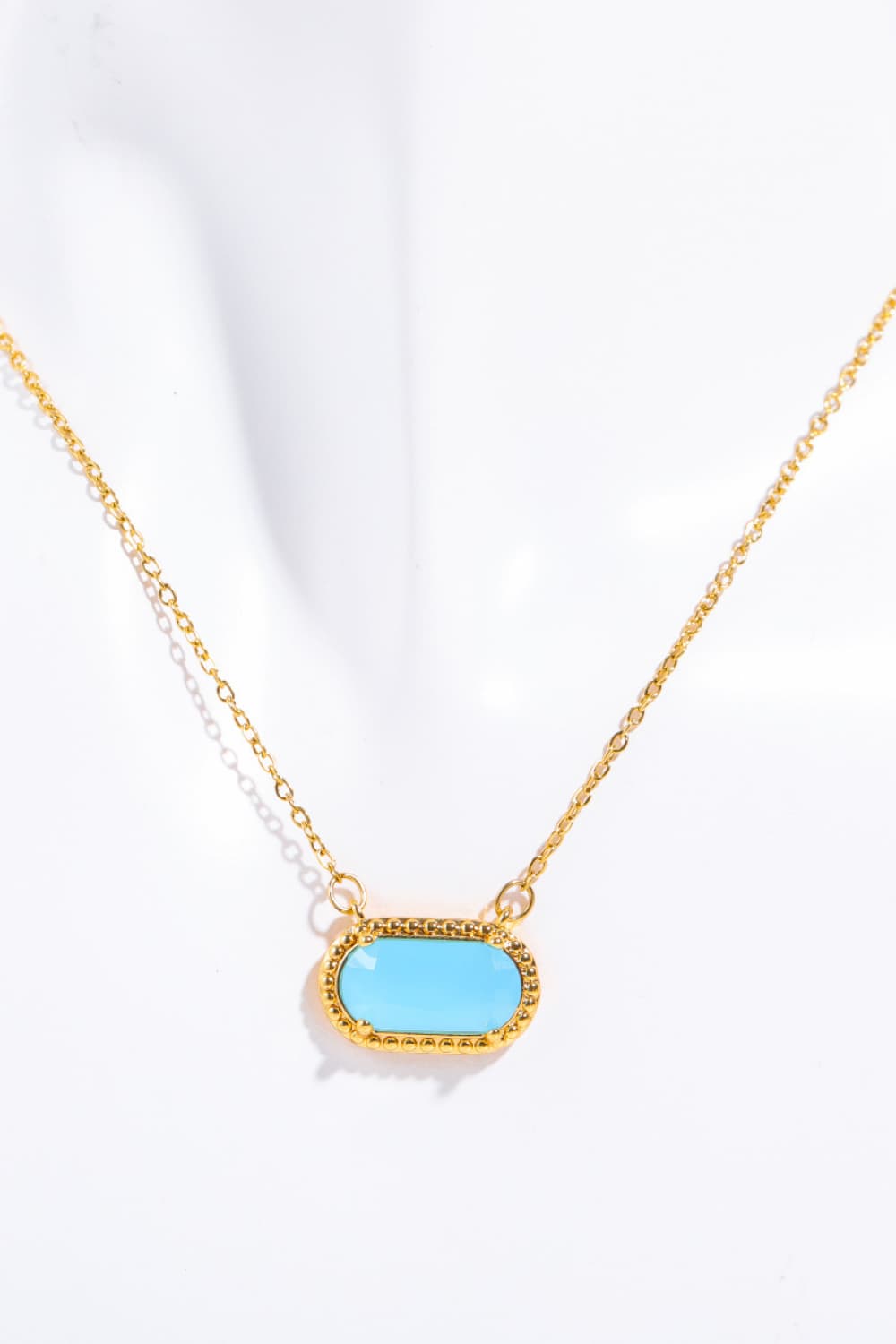 Blue Oval Stone 14K Gold Plated Pendant Necklace