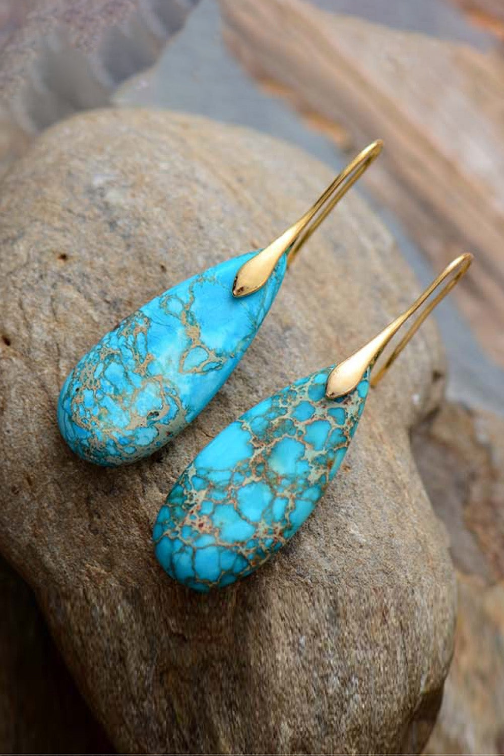 Handmade Teardrop Shape Natural Stone Dangle Earrings - Bazaare Mart