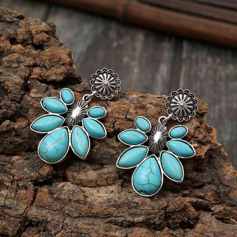 Faux Turquoise Flower Earrings