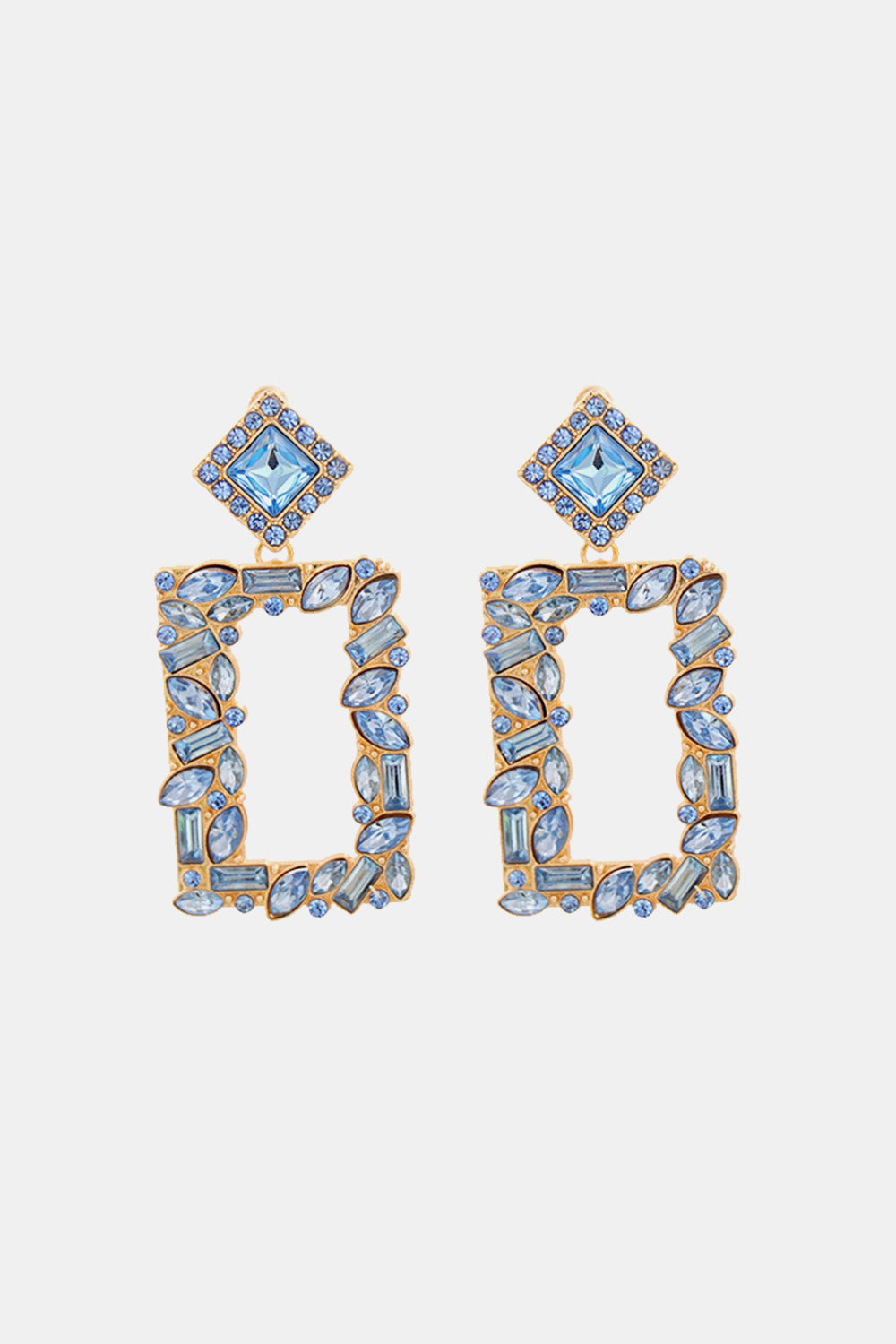 Groovie Retro Rectangle Glass Stone Dangle Earrings - Bazaare Mart