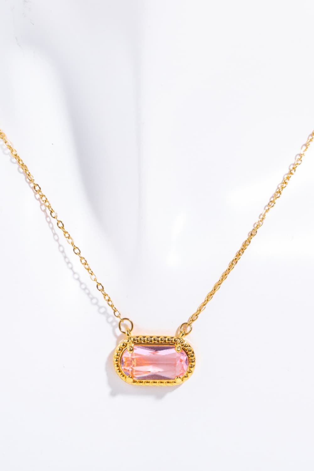 Pink Oval Stone 14K Gold Plated Pendant Necklace