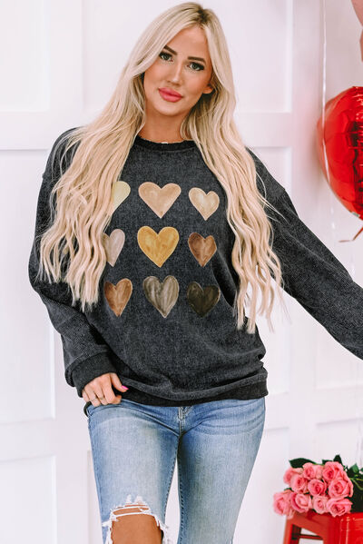 Charcoal Sweatshirt with Shiny Heart Appliques