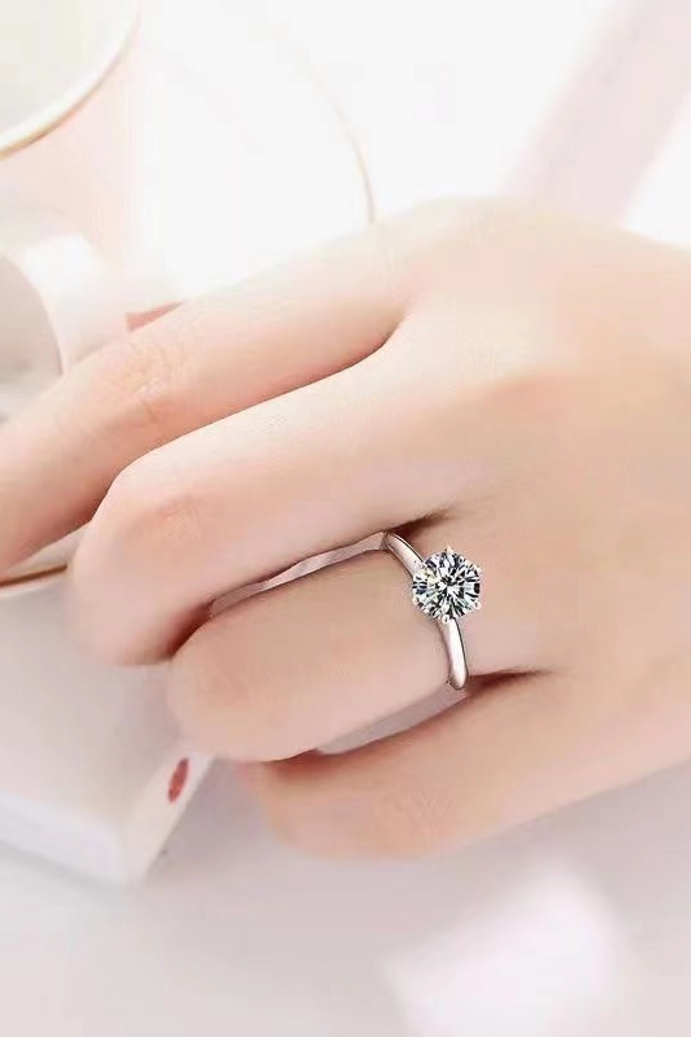 Silver 3 Carat Moissanite 6-Prong Ring