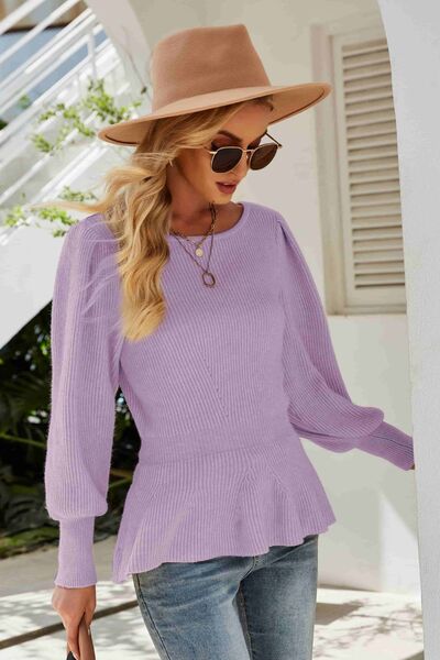 Textured Lantern Sleeve Sweater