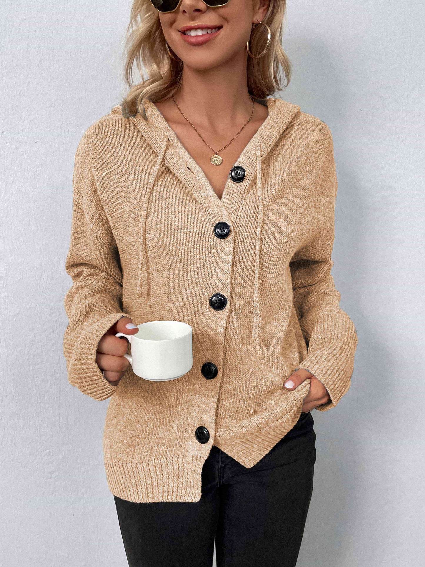 Button-Down Hooded Sweater