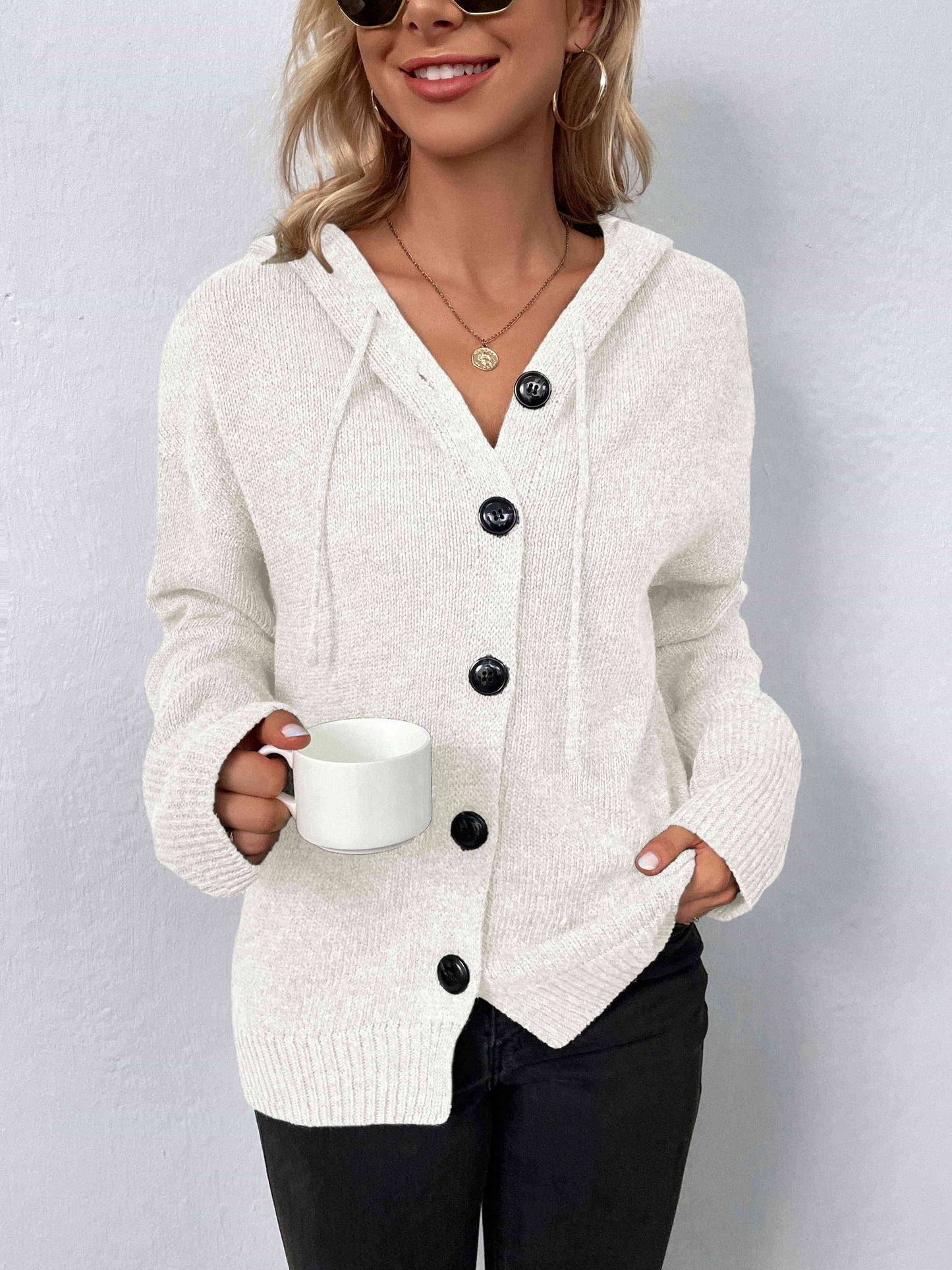 Button-Down Hooded Sweater