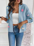 Sweet Embroidered Floral Open Front Cardigan Misty Blue Bazaare Mart Floral Open Front Cardigan