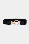 Gold Circle Buckle PU Leather Belt - Multi Black One Size Bazaare Mart Belt