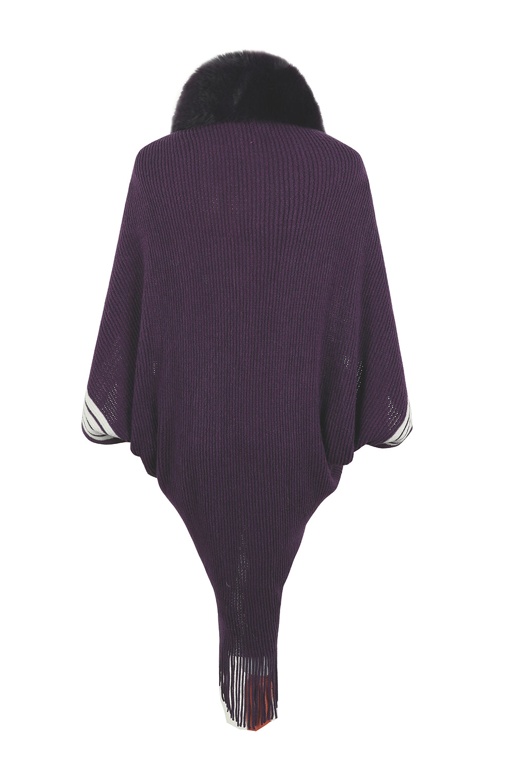 Fur Trim Striped Fringe Long Sleeve Sweater - Bazaare Mart