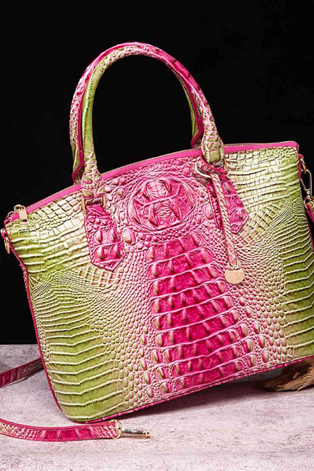Magenta and Lime PU Alligator Satchel