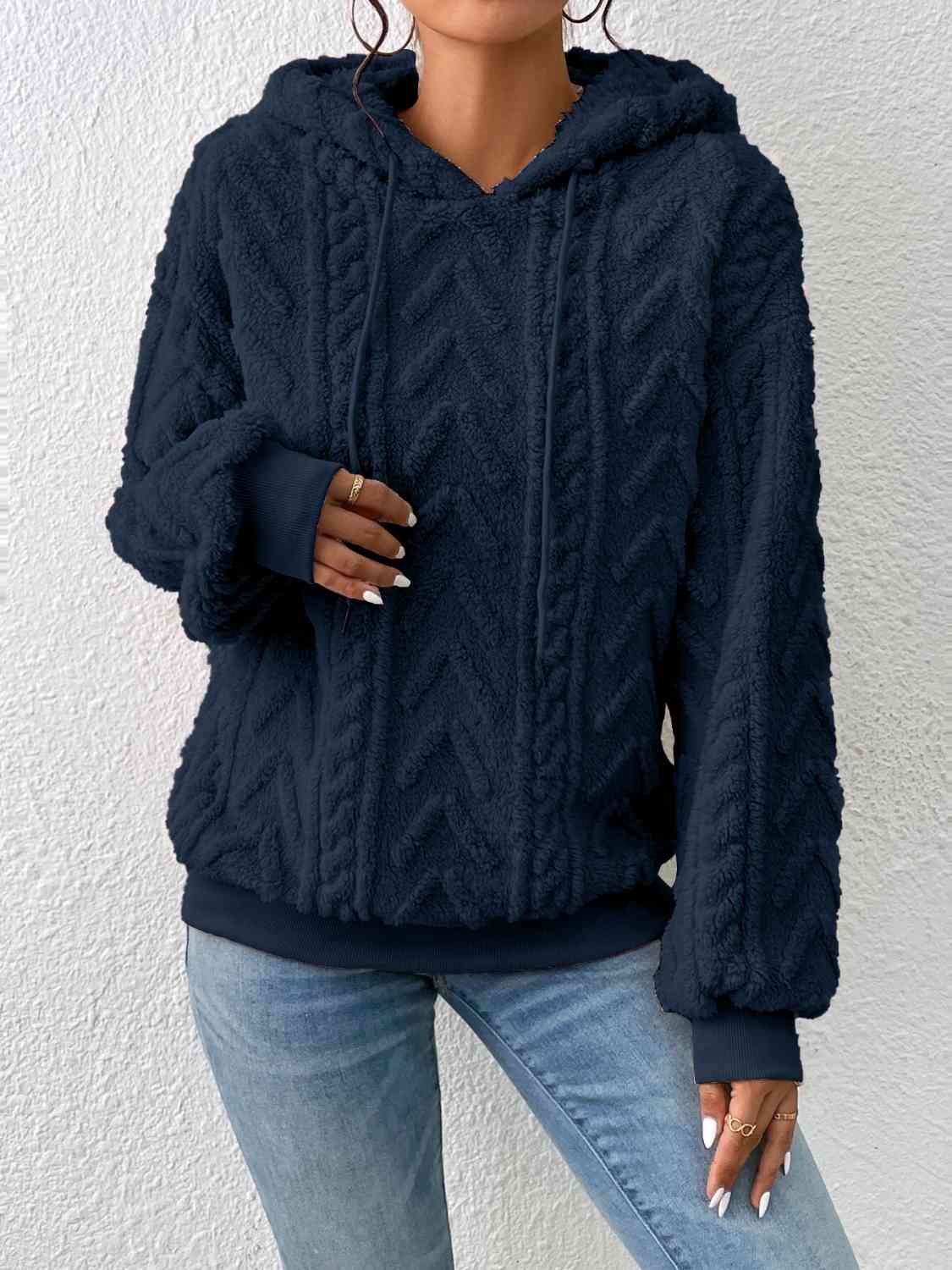 Blue Pullover Hooded Sculpted Sweater