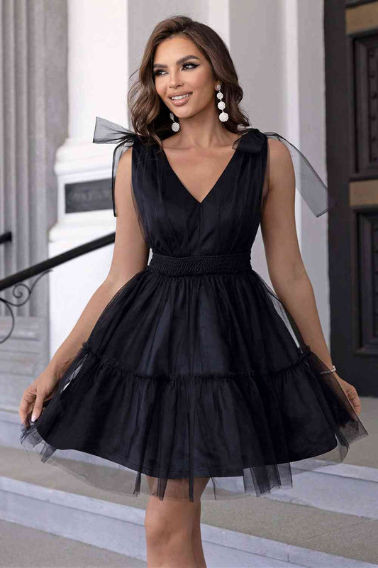 Formal V-Neck Mesh Party Dress