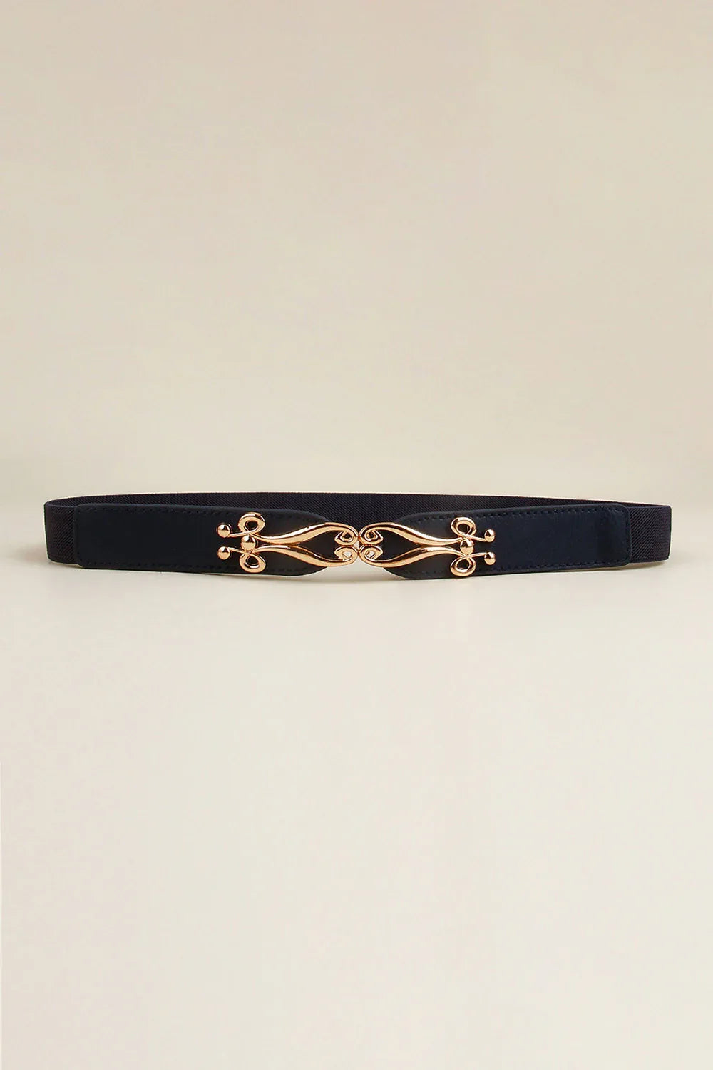 Thin Gold Buckle Elastic Belt Navy One Size Bazaare Mart Women's Belt