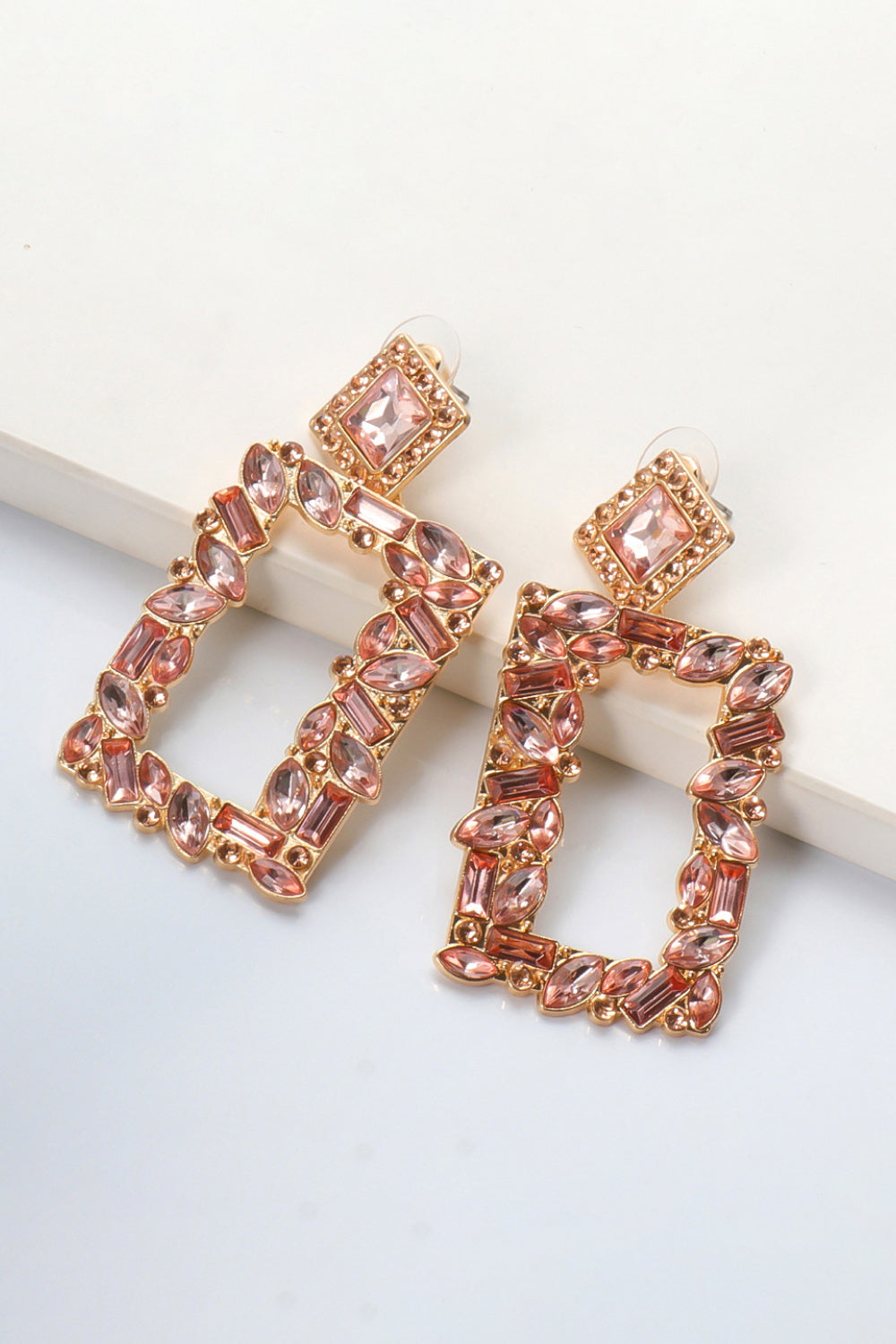 Groovie Retro Rectangle Glass Stone Dangle Earrings - Bazaare Mart