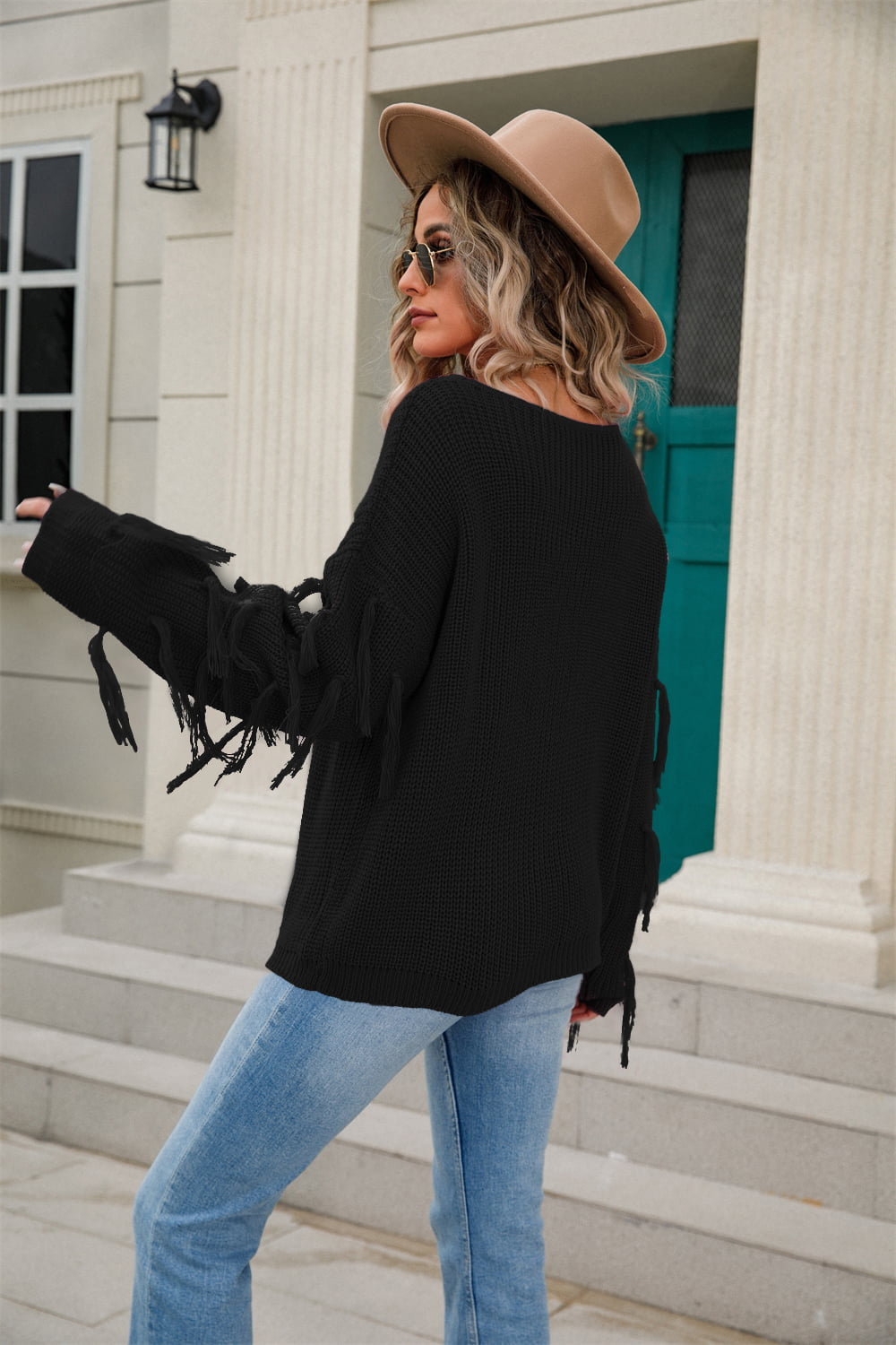 Ribbed Fringe Sweater