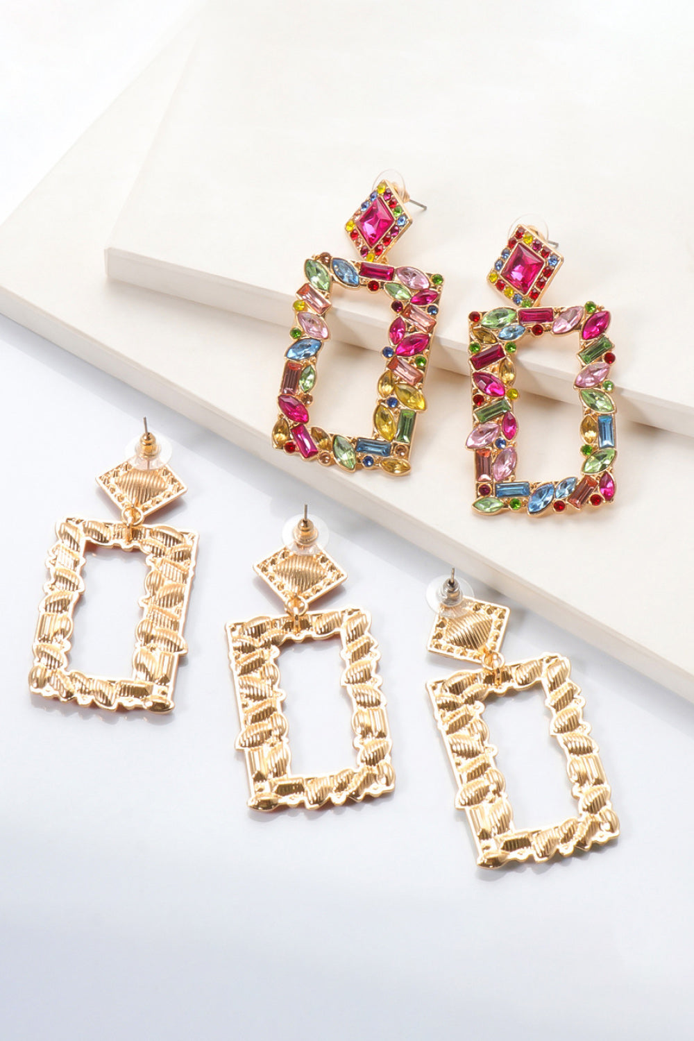 Groovie Retro Rectangle Glass Stone Dangle Earrings - Bazaare Mart