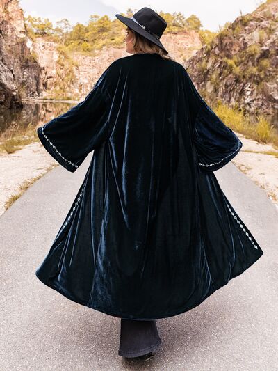 Embroidered Velvet Open Front Duster