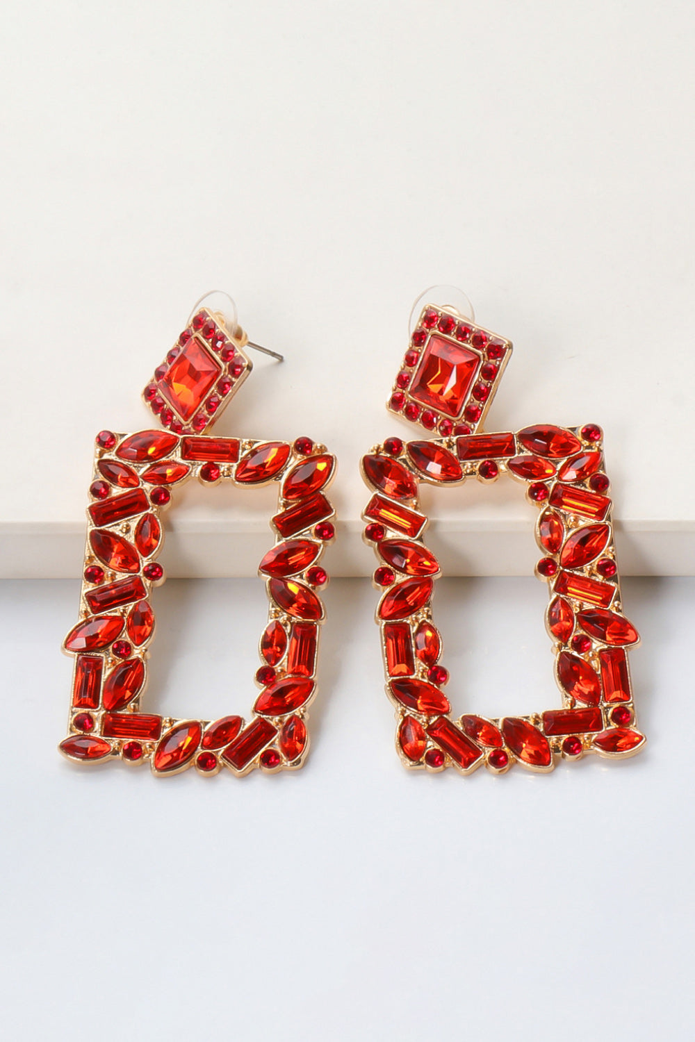 Groovie Retro Rectangle Glass Stone Dangle Earrings - Bazaare Mart