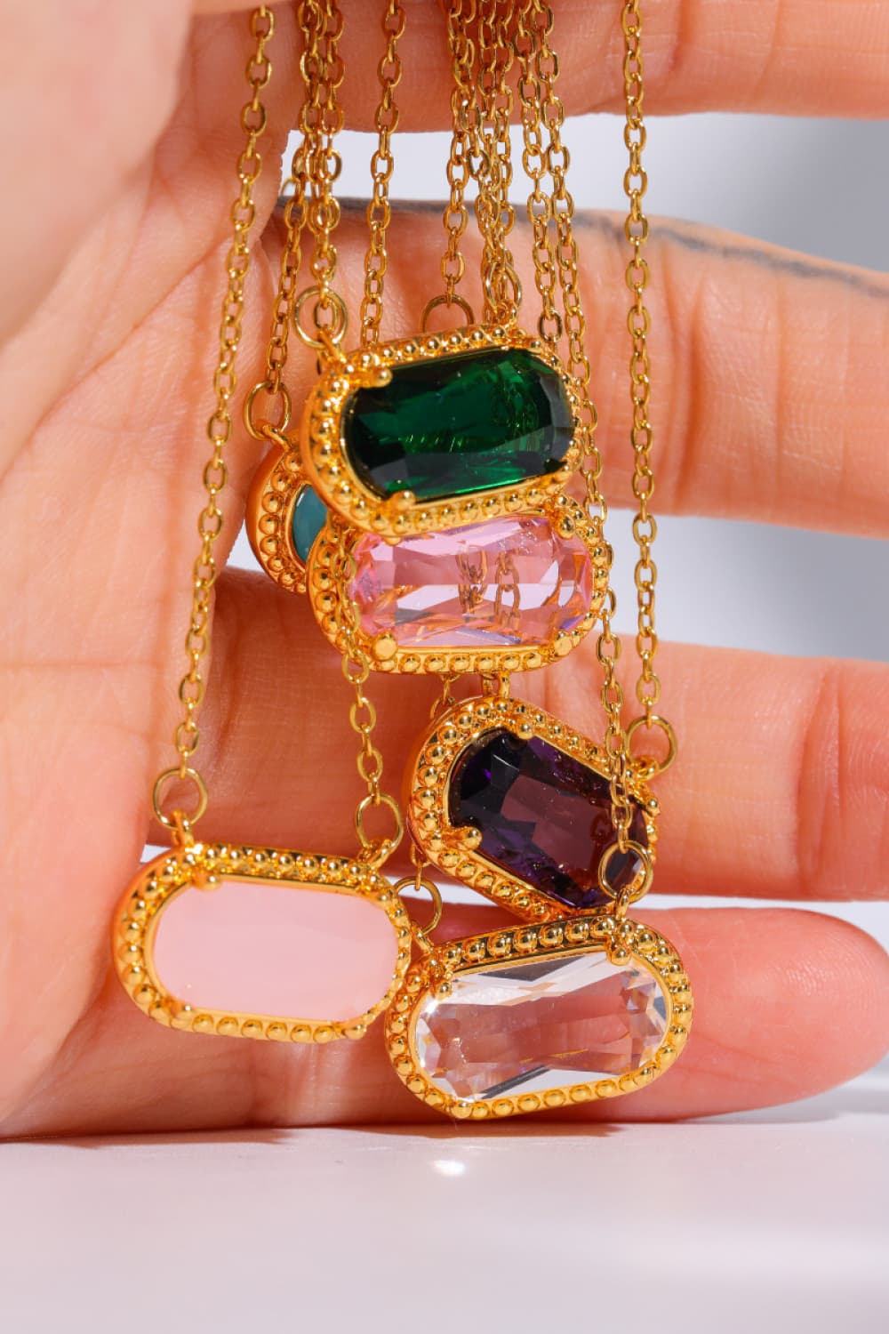 Oval Stone 14K Gold Plated Pendant Necklace