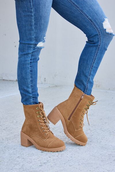 Tan Block Heel Ankle Boots