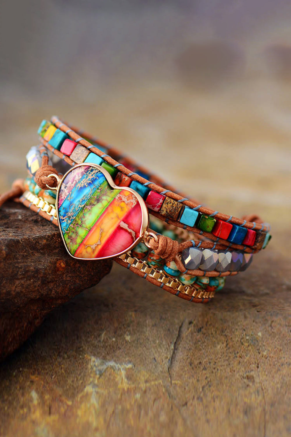 Imperial Jasper & Crystal Layered Bracelet - Bazaare Mart