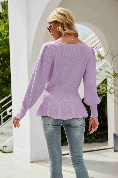 Textured Lantern Sleeve Sweater