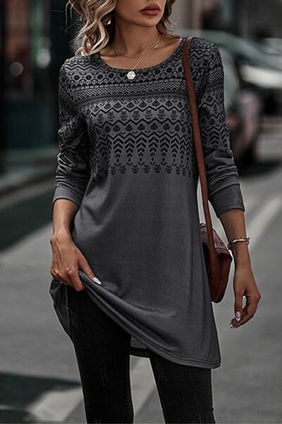 Office Boho Scoop Neck Long Sleeve t-Shirt Dress