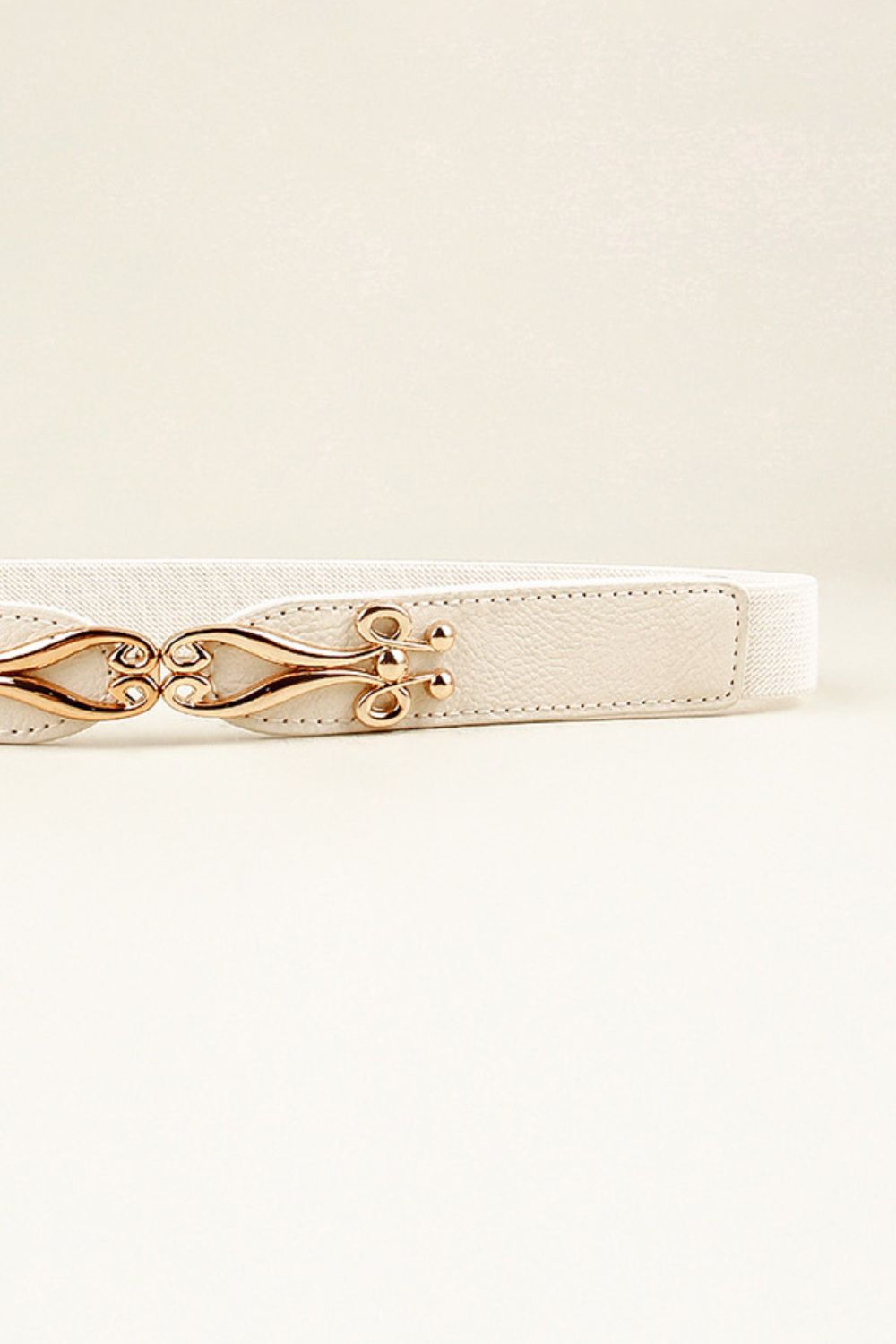 White Thin Gold Buckle Elastic Belt