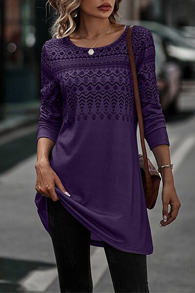 Purple Boho Scoop Neck t-Shirt Dress