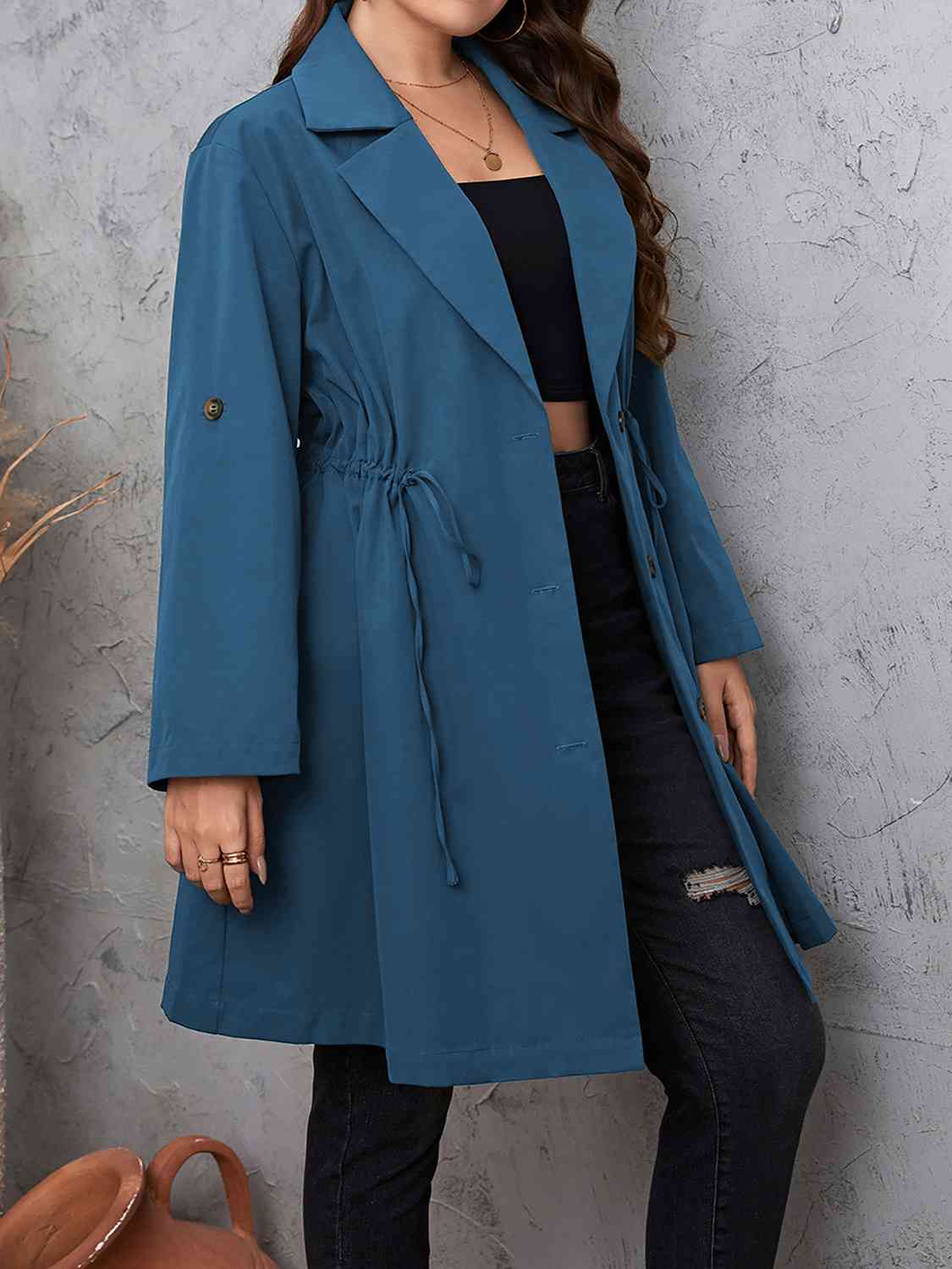 Plus Size Drawstring Trench Coat