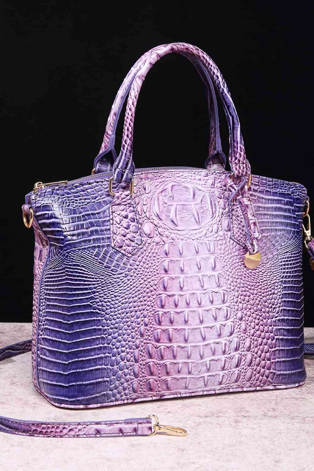 Purple PU Alligator Satchel Purse