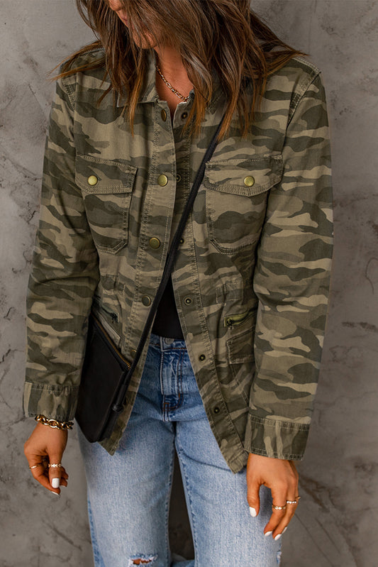 Green Camouflage Snap Down Jacket