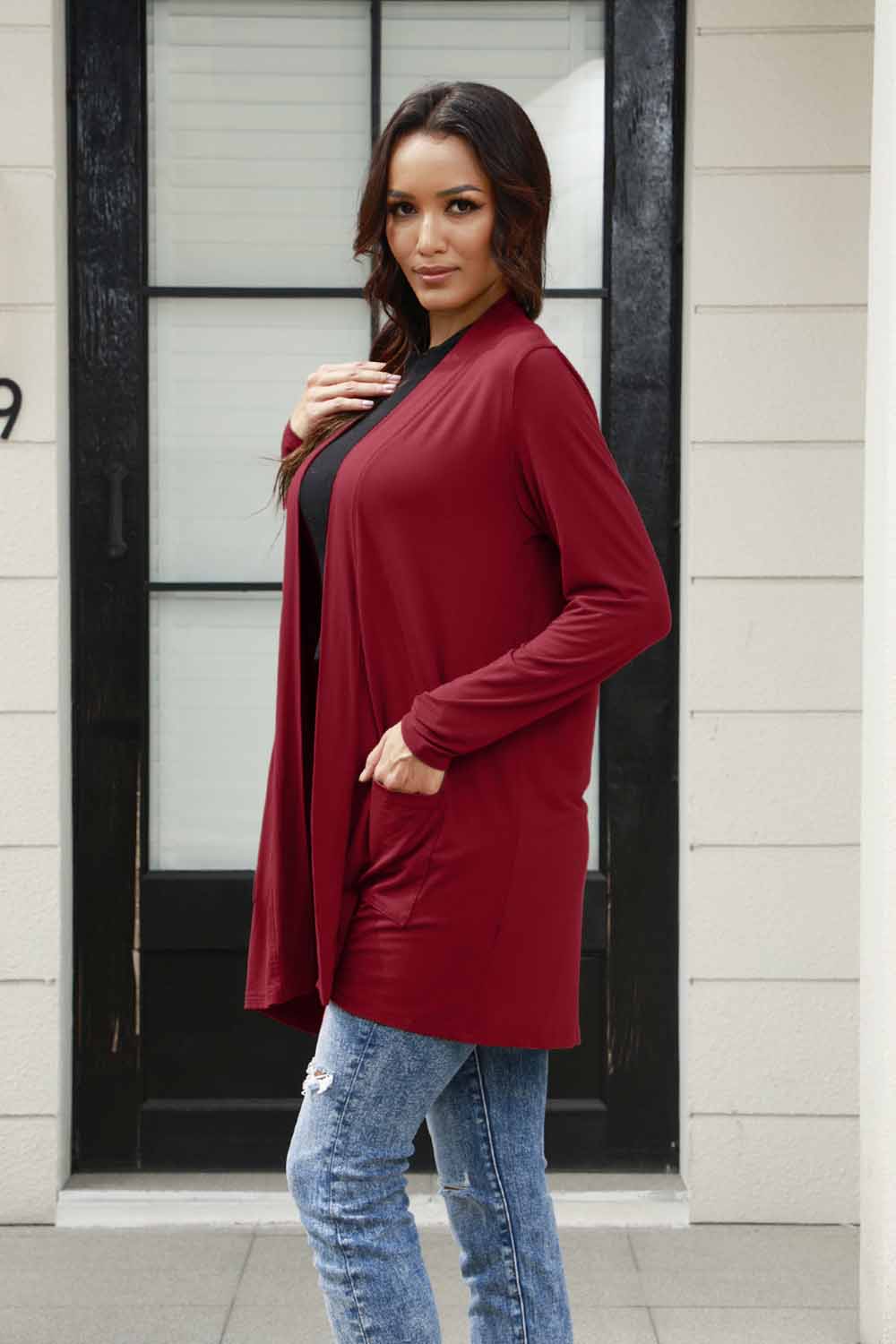 Plus Size Open Front Cardigan with Pockets