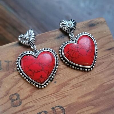 Artificial Red Turquoise Alloy Heart Dangle Earrings