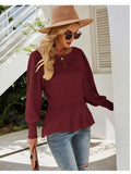Textured Lantern Sleeve Sweater Wine Bazaare Mart Long Sleeve Sweater