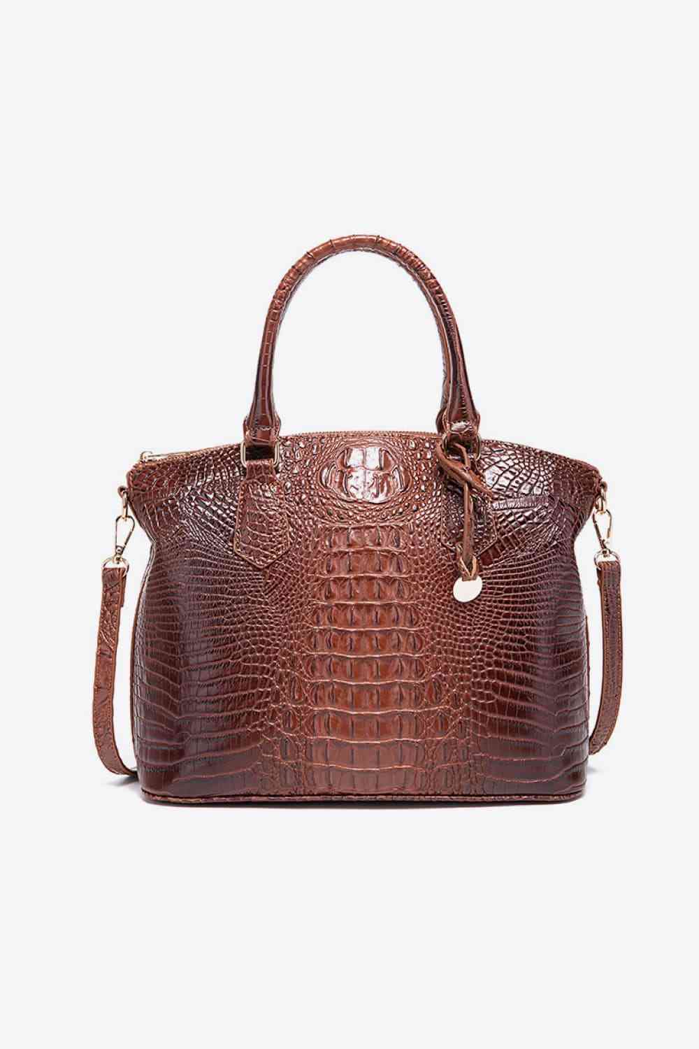 Brown Alligator Embossed PU Leather Handbag