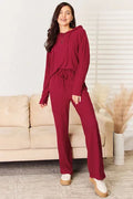 Plus Size Ribbed Lounge Set Deep Red Bazaare Mart Hooded Lounge Outfit