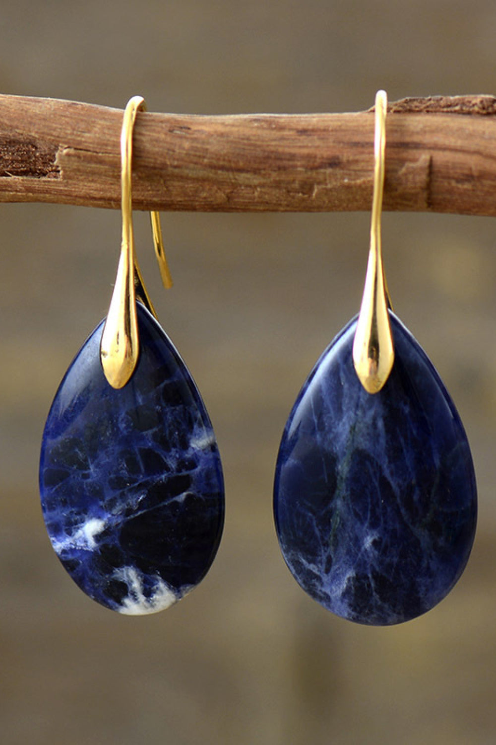 Natural Lapis Color Stone Teardrop Earrings