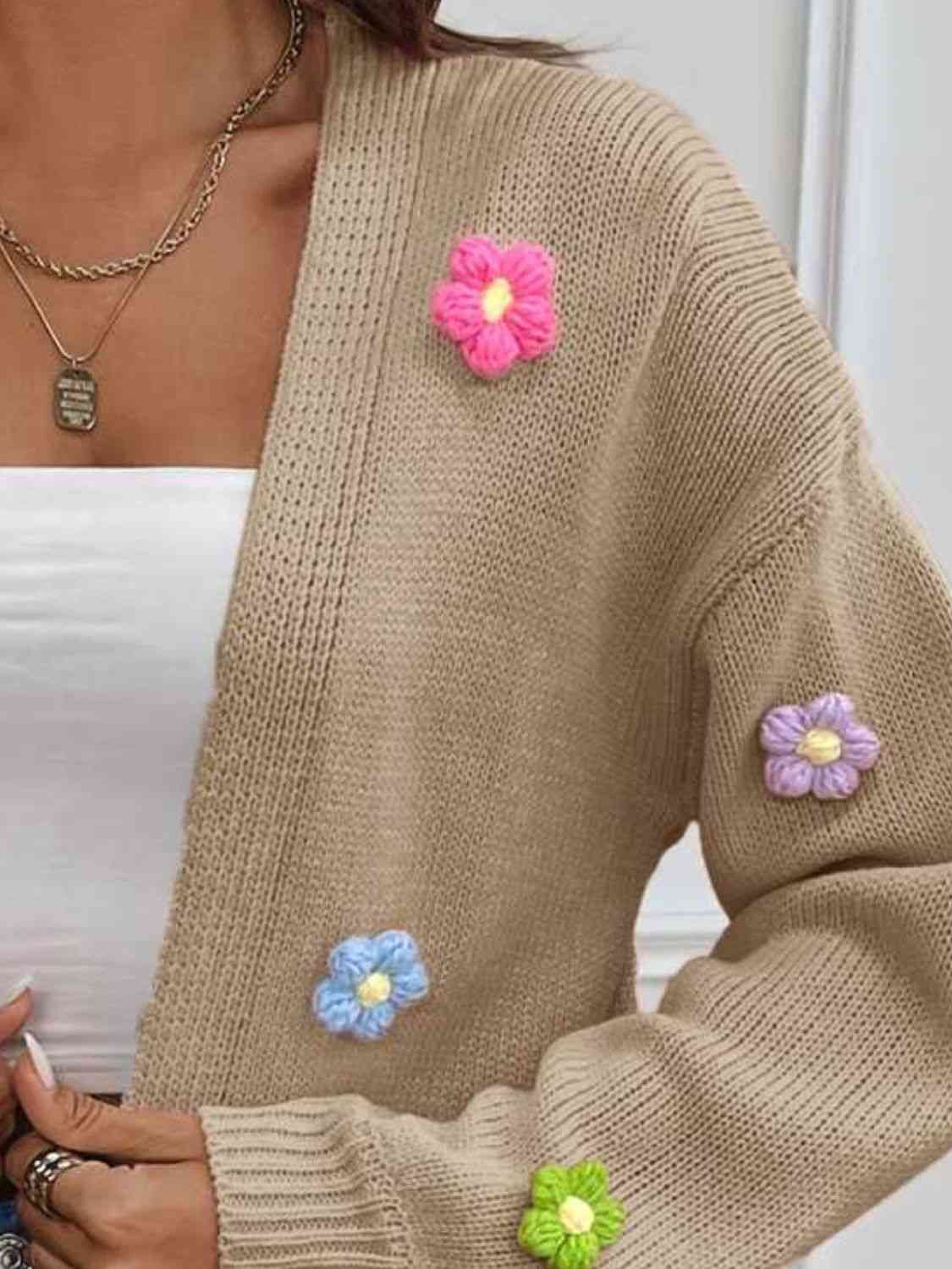 Sweet Embroidered Floral Open Front Cardigan