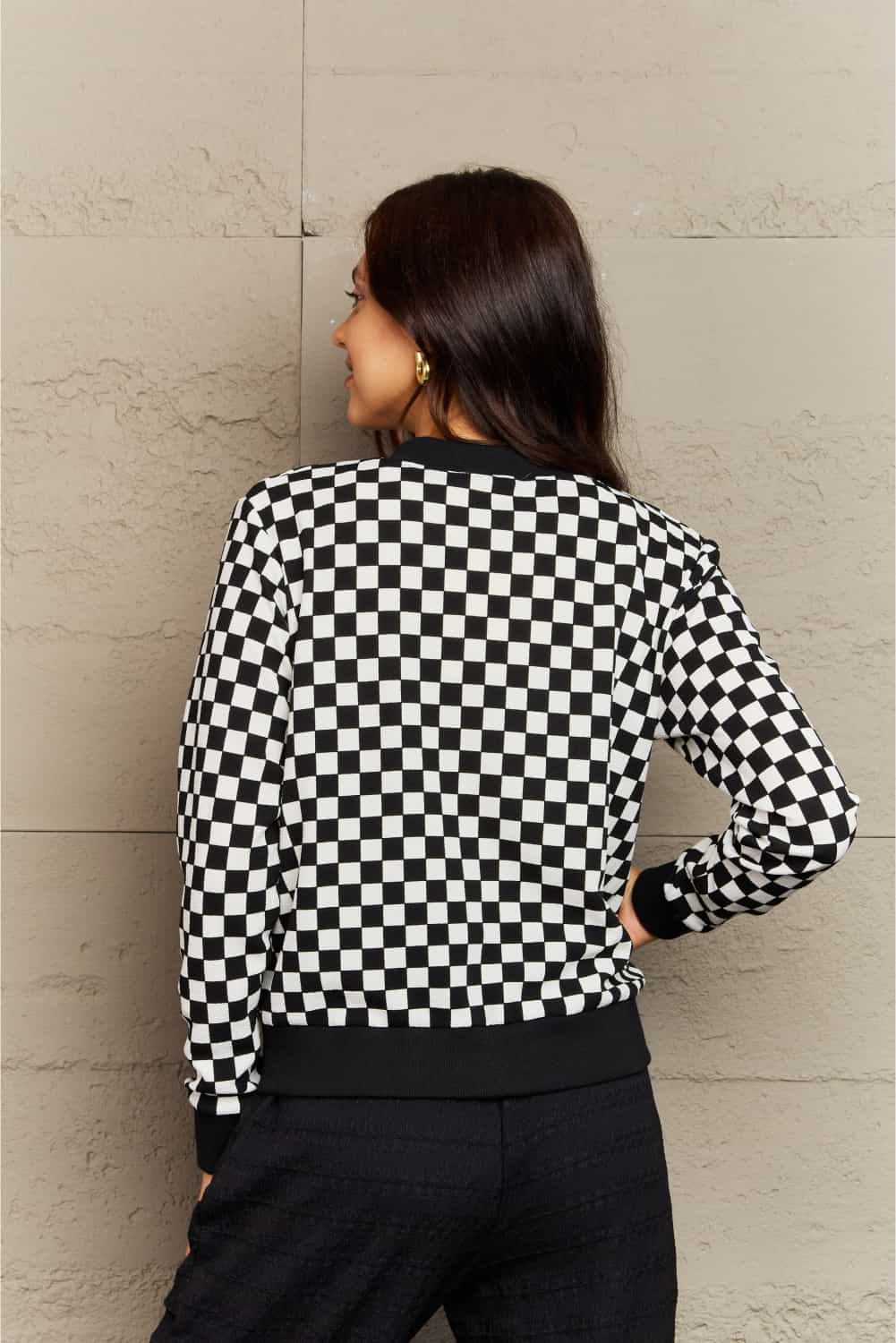 B & W Plaid Collarless Jacket