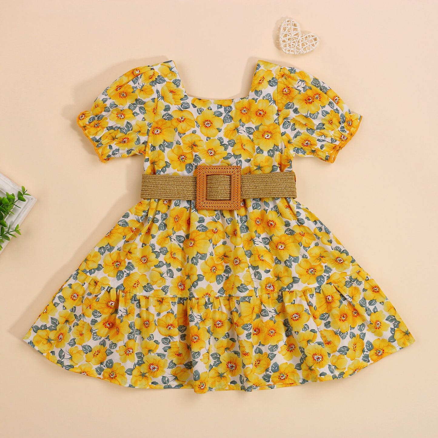 Toddler Girls Yellow Floral Peasant Dress